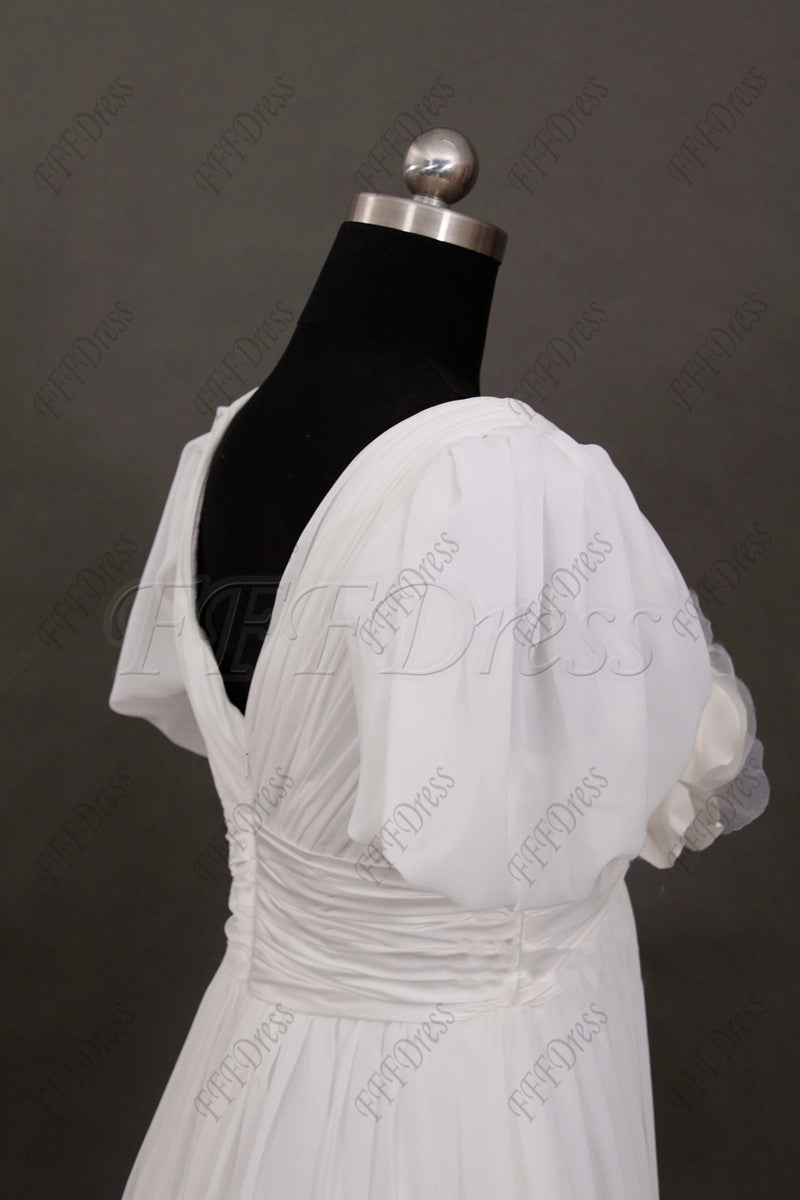 V Neck Beach Wedding Dress with Sleeves Chiffon wedding dresses