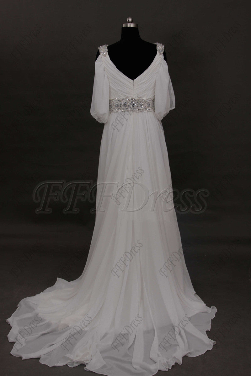 Beaded beach wedding dress with sleeves chiffon wedding dresses