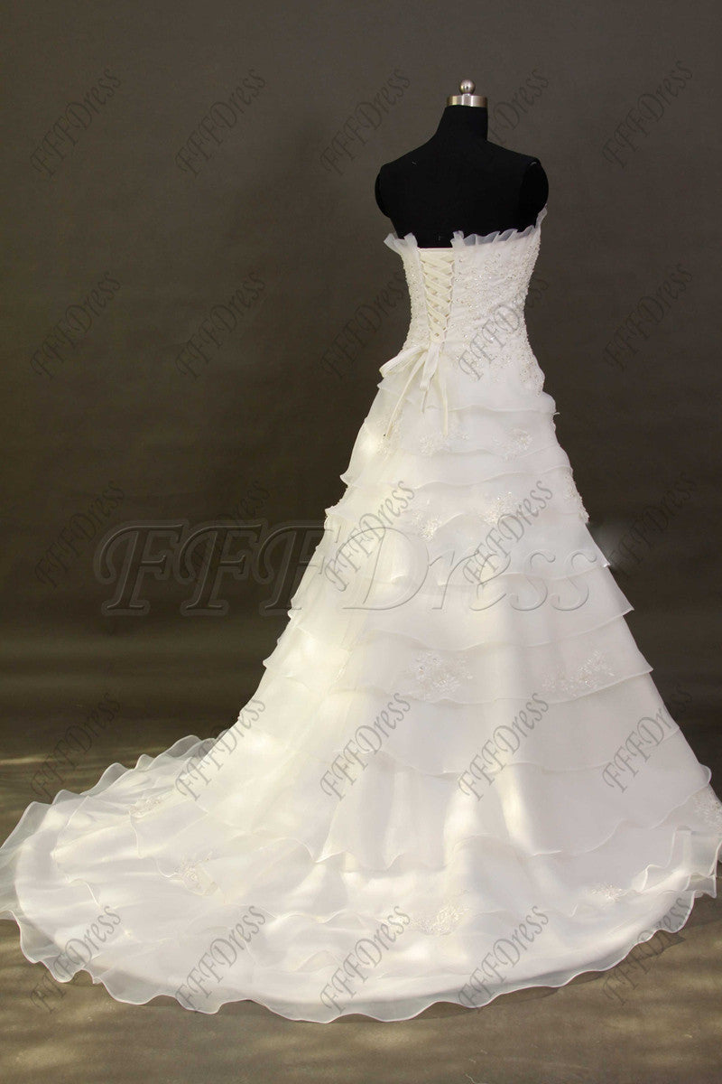 Strapless beaded lace tiered wedding dresses