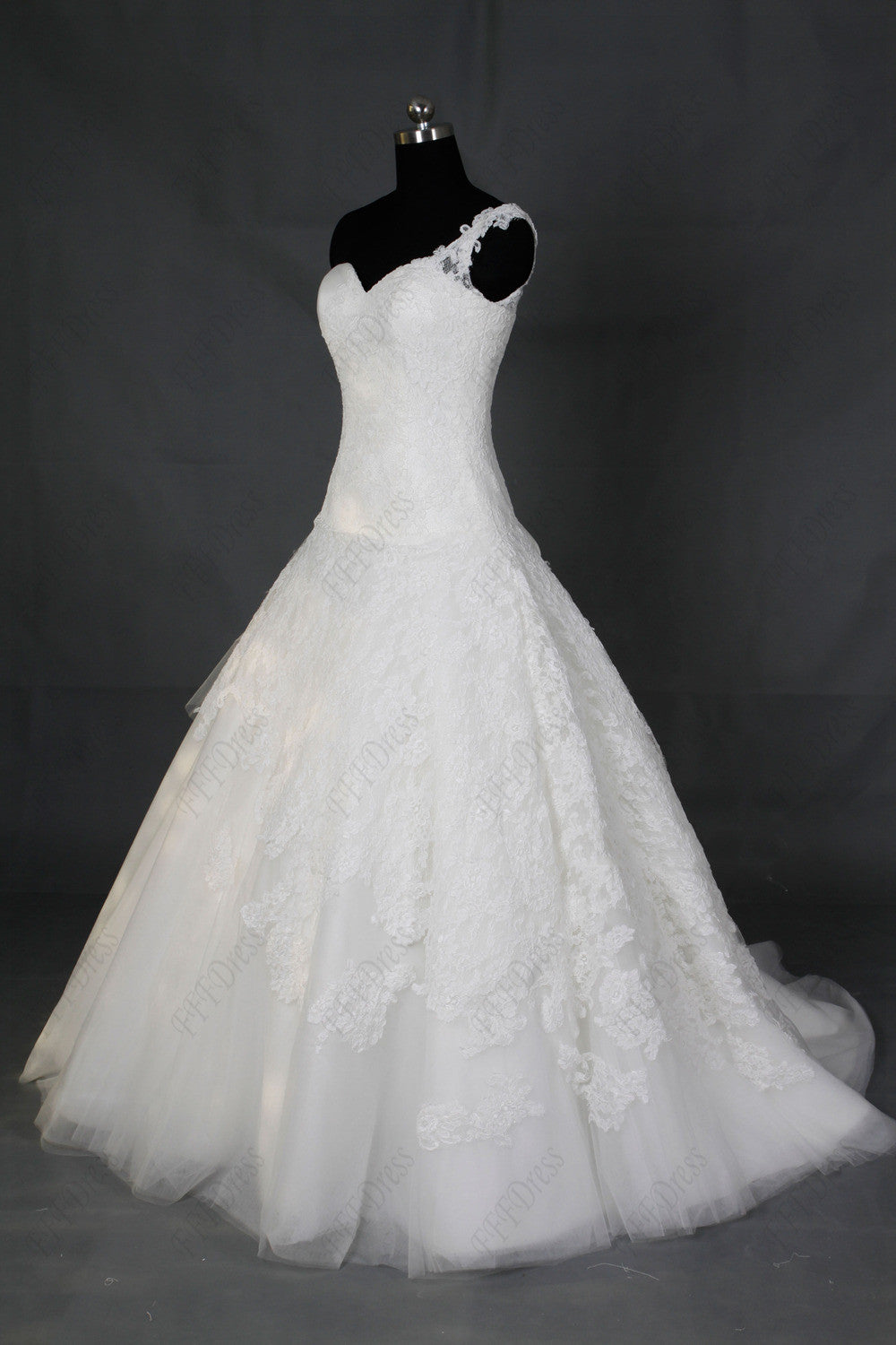 One shoulder lace ball gown wedding dresses