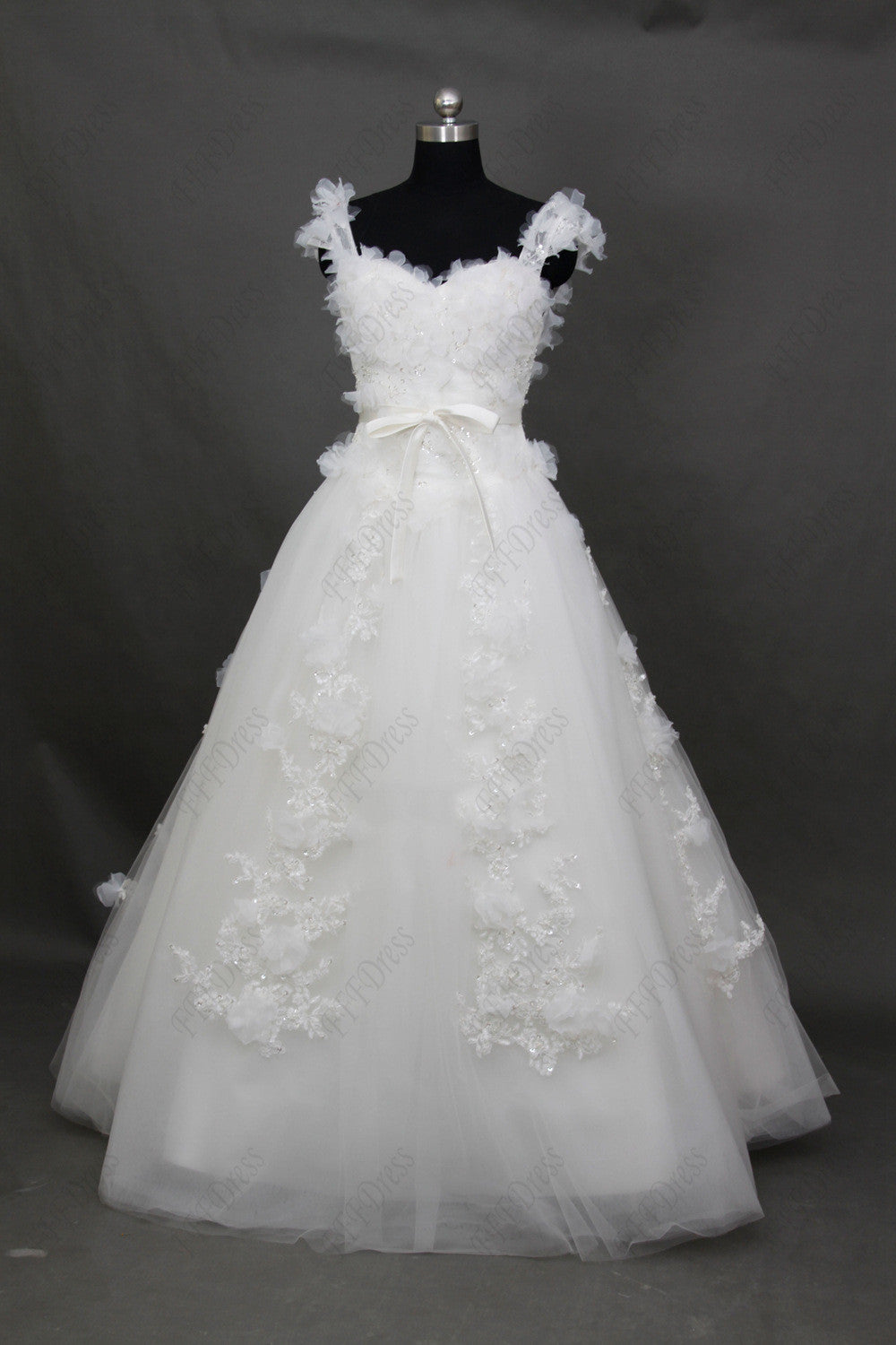 Sweetheart flowers ball gown wedding dress with straps