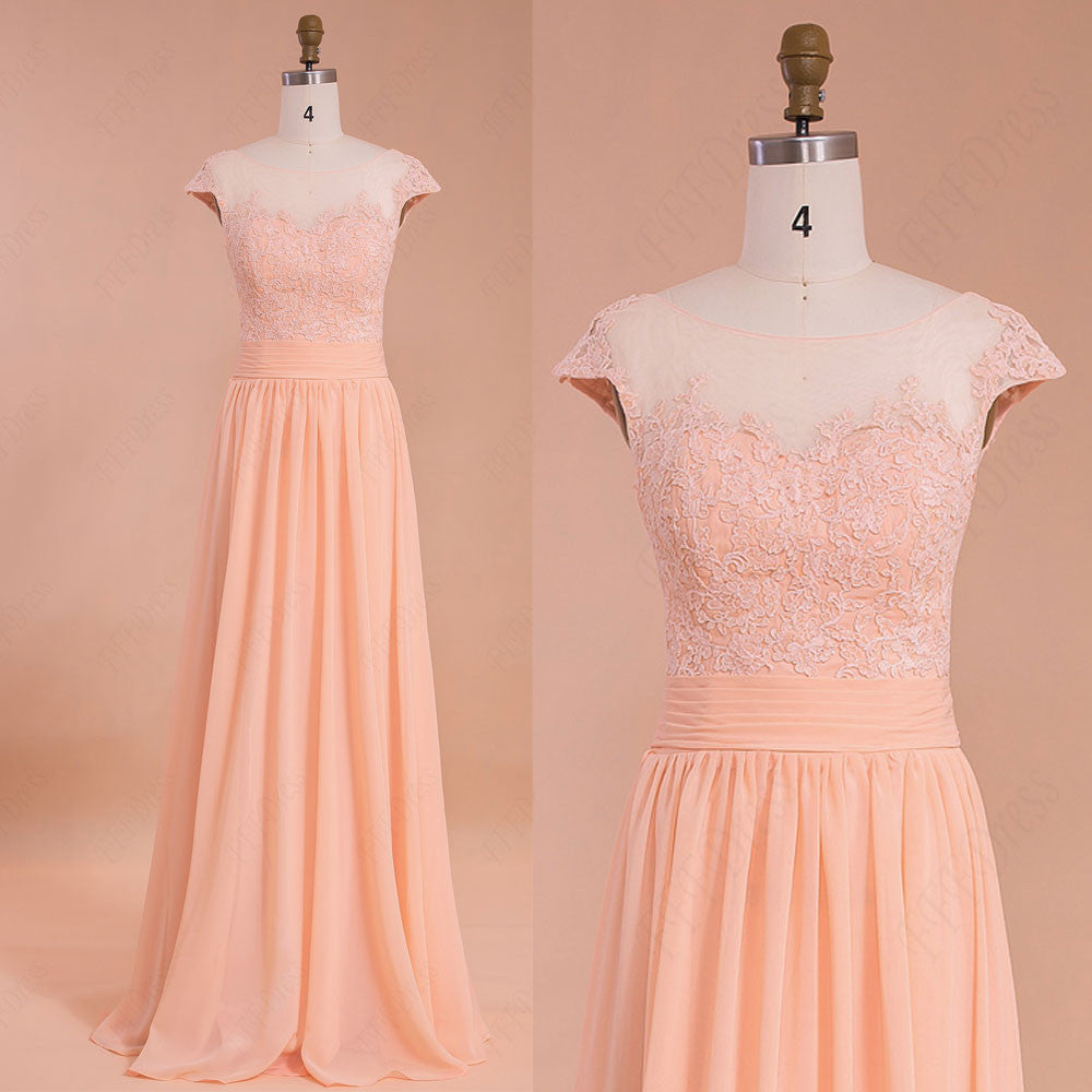 Chinon Fabric Peach Color Party Wear Solid Embroidered Readymade Long Gown