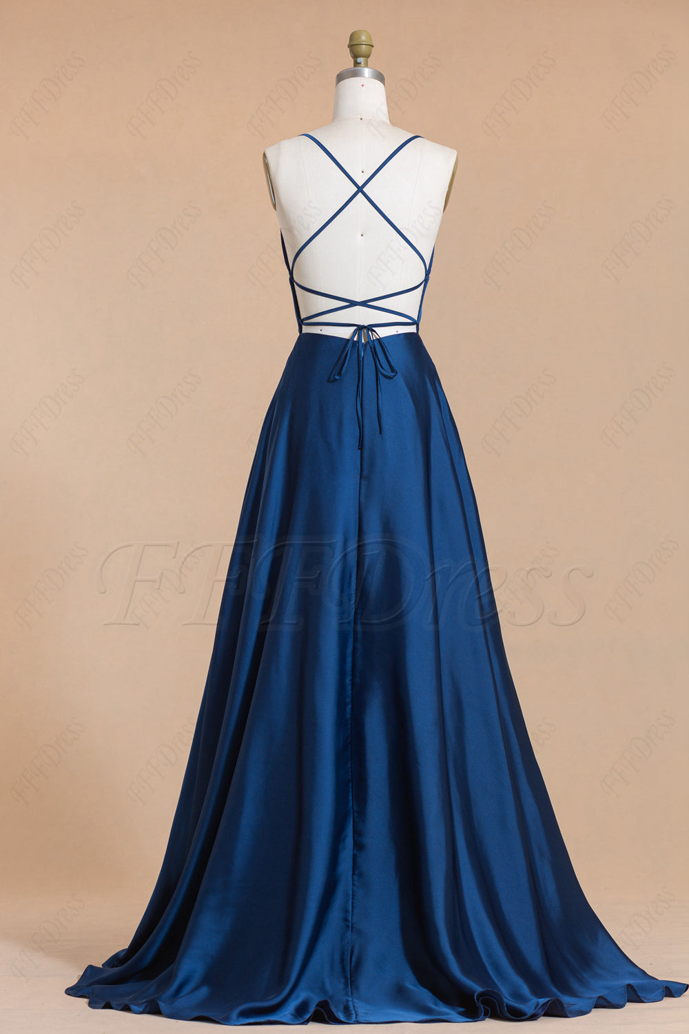 Navy Backless Long Pageant Dresses Prom Dresses with slit