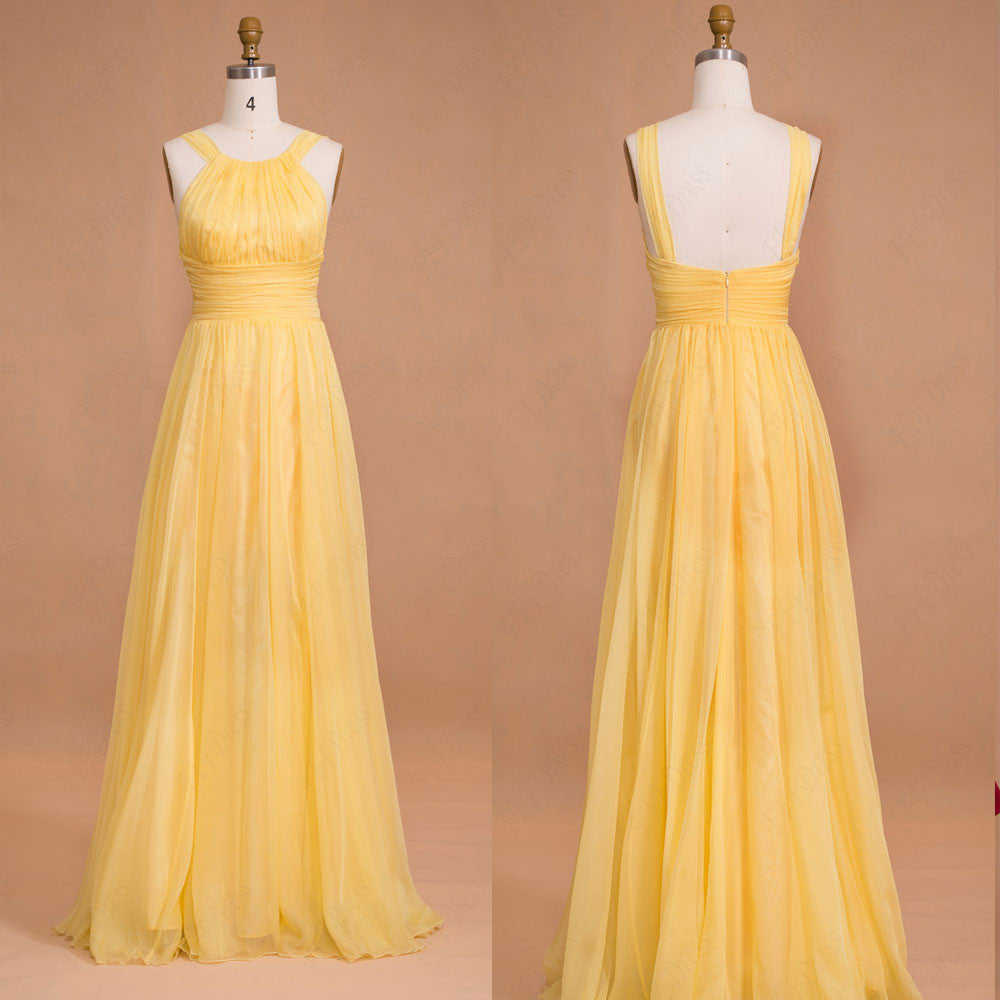 Yellow Long Chiffon Prom Dresses Bridesmaid Dresses