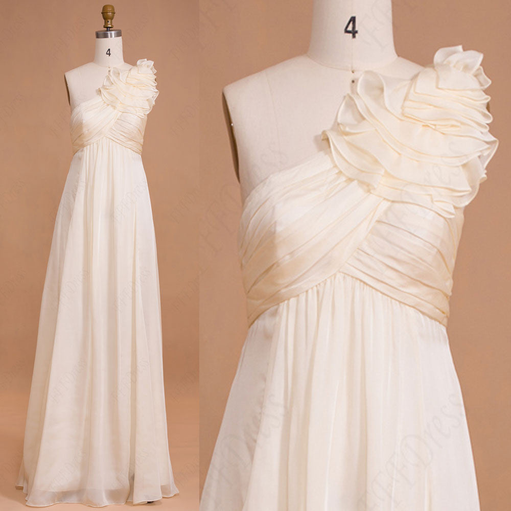 One shoulder Creme Maternity bridesmaid dresses for pregnant