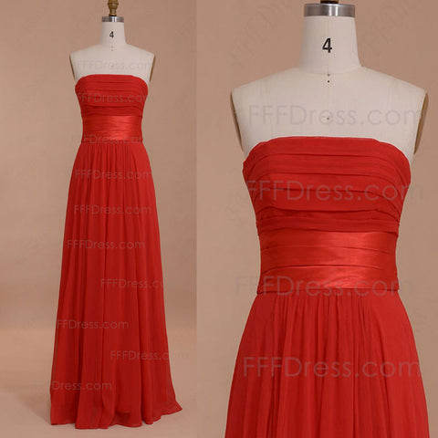 Strapless red bridesmaid dresses long