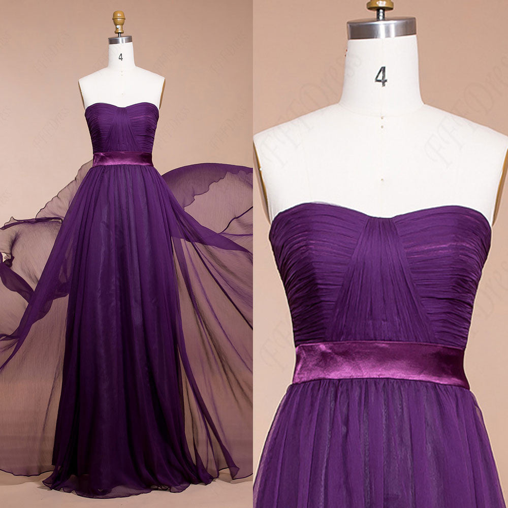 Purple bridesmaid dresses long sweetheart chiffon prom dresses