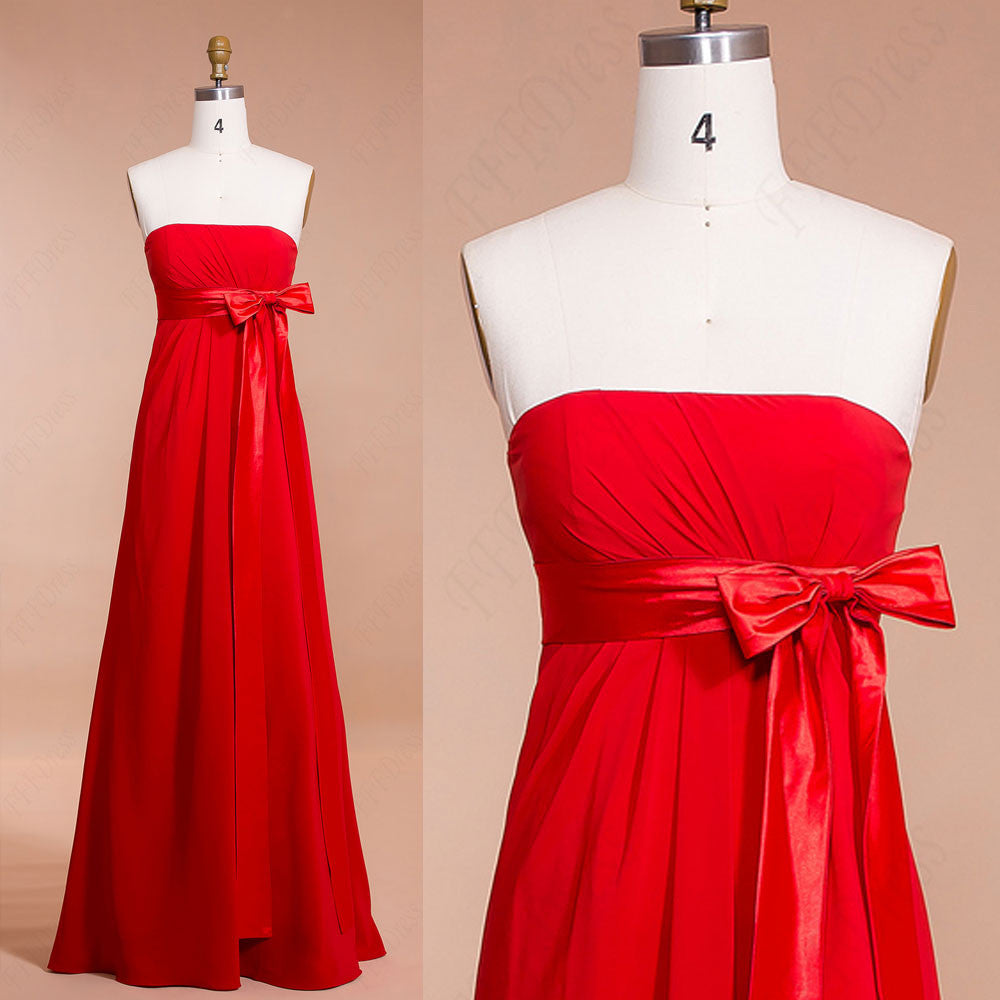 Red Maternity Bridesmaid Dresses with Bow and Ribbon