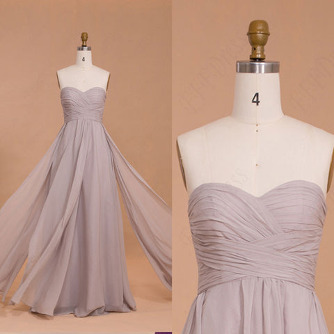 Sweetheart Grey Long Bridesmaid Dresses