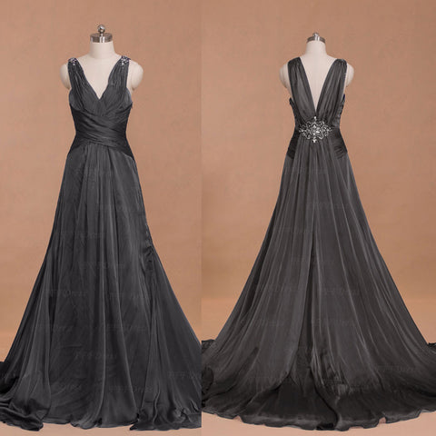 Charcoal Grey Crystals Formal Dresses Maid of Honor Dresses