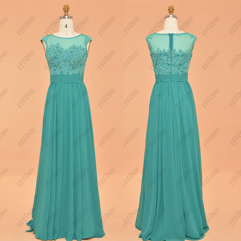 Modest lace jade bridesmaid dresses long
