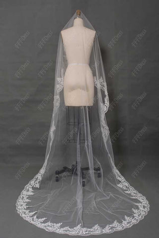 Ivory wedding veil with lace edge bridal veils 3 meters