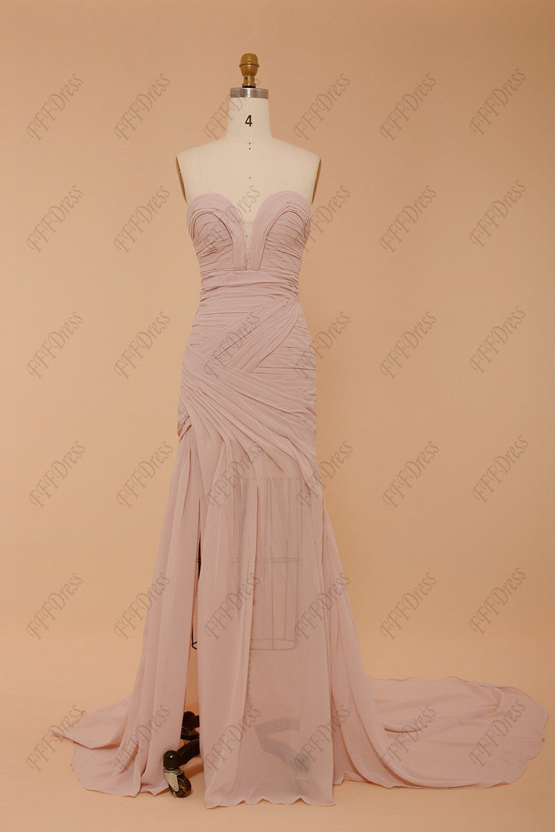 Pearl pink bridesmaid dress long maid of honor dress