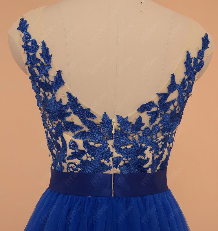 Royal Blue Lace Short Prom Dress with Sparkls