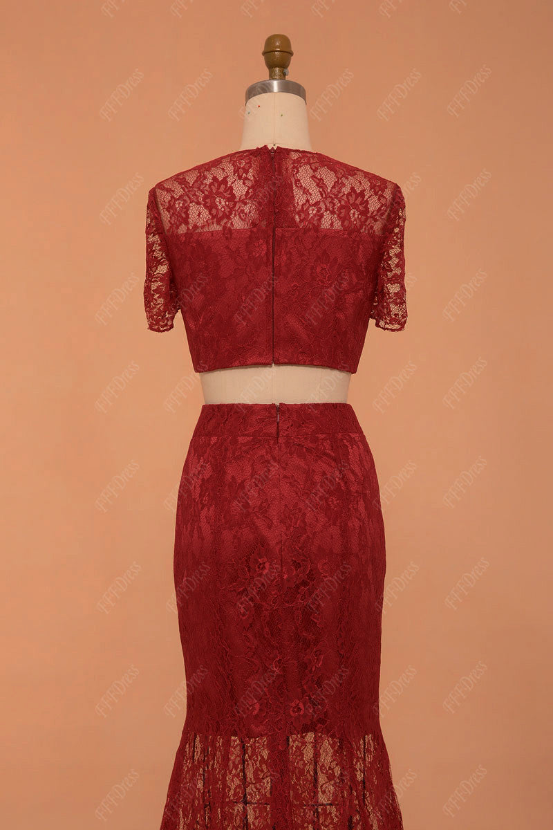 burgundy lace prom dress long