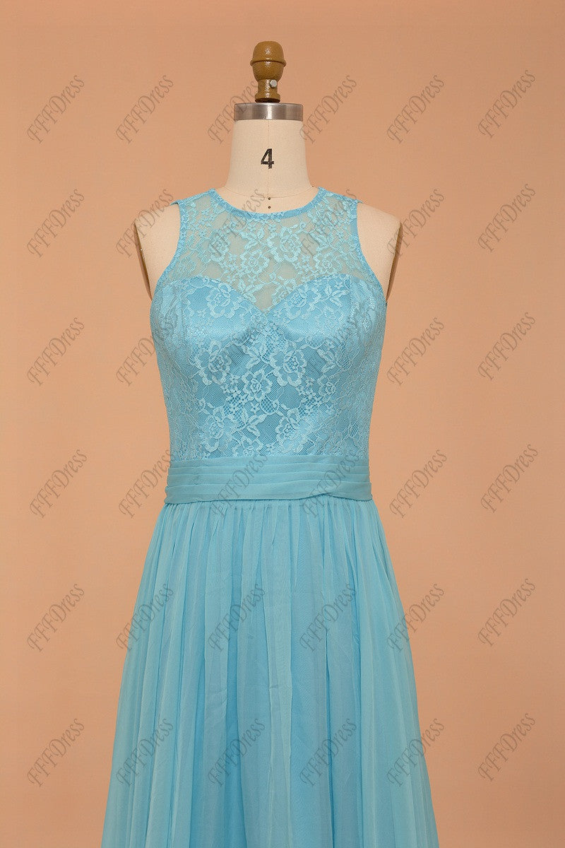Lace Sky blue bridesmaid dresses long