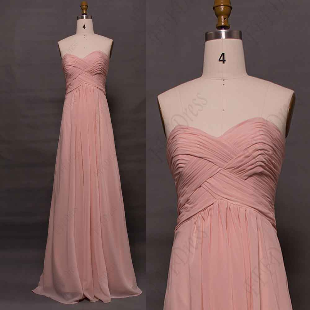 Pink Sweetheart Long Bridesmaid Dresses