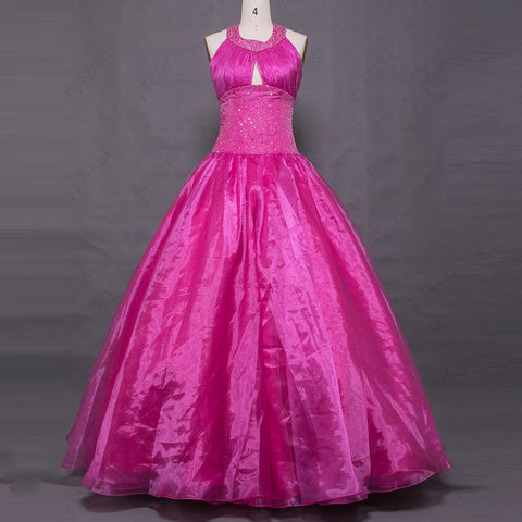 Halter Beaded hot pink prom dresses ball gown quinceanera dresses