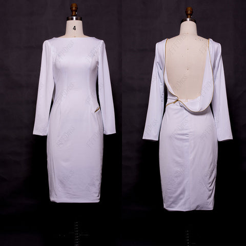 White backless short prom dresses long sleeves homecoming dresses