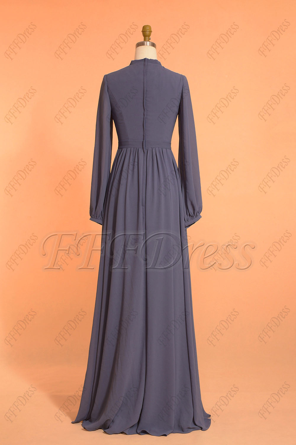 Modest Slate blue bridesmaid dresses long sleeves