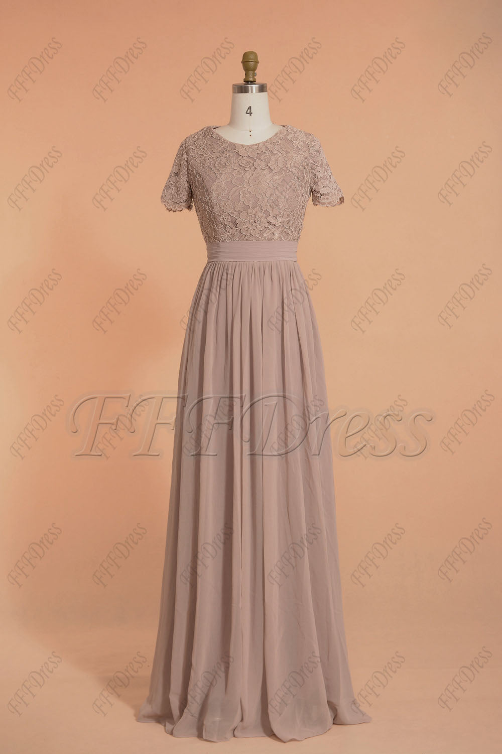 Modest rose mauve bridesmaid dresses with short sleeves