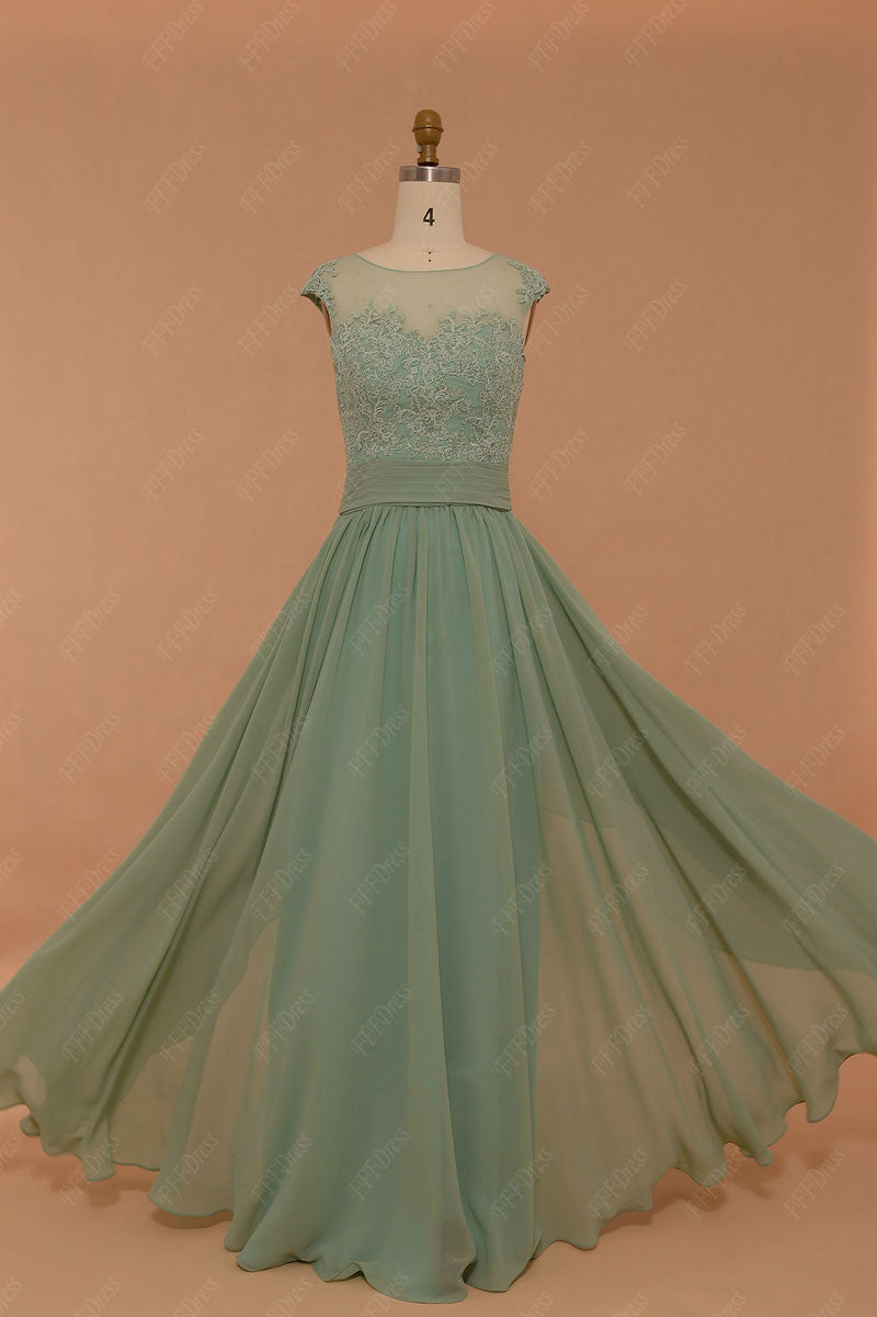 Seaglass green modest long bridesmaid dresses for wedding