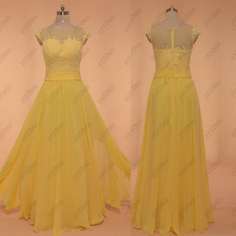 Yellow Modest Long Prom Dresses Plus Size