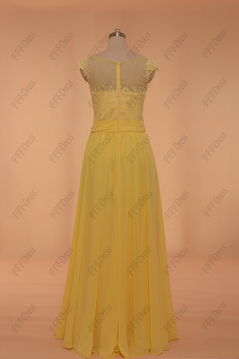 Yellow Modest Long Prom Dresses Plus Size