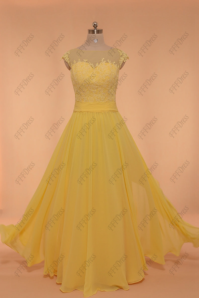 Yellow Modest Formal Dresses Long