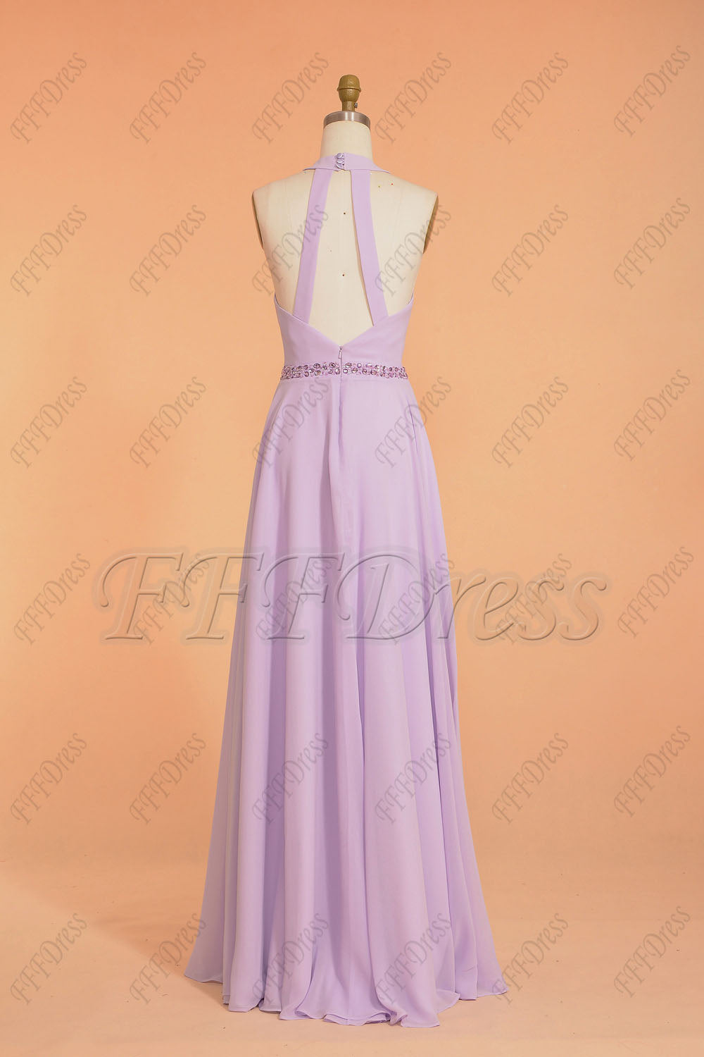 Lavender halter beaded long prom dresses backless