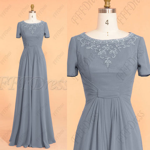 Dusty blue modest bridesmaid dresses with sleeves maid of honor dresses