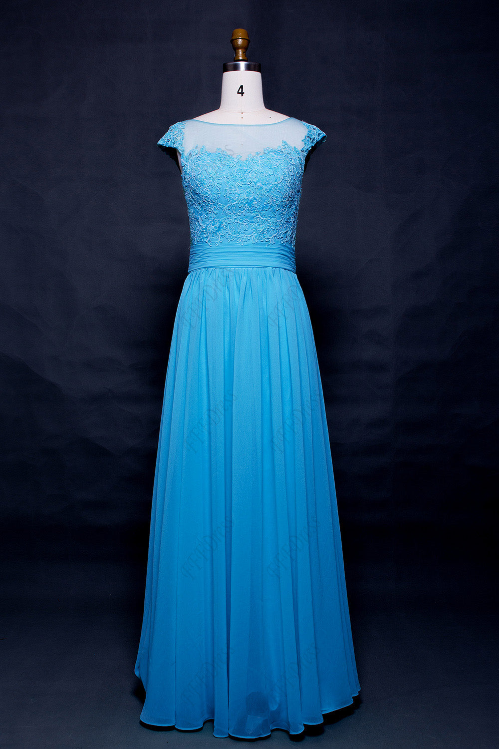 Modest Sky blue prom dresses long Cap sleeves