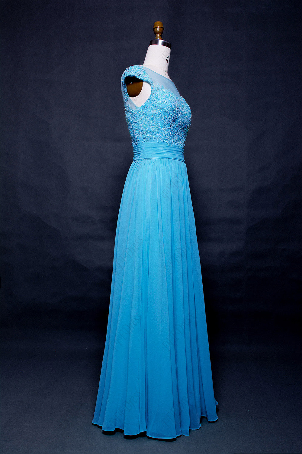 Modest Sky blue prom dresses long Cap sleeves