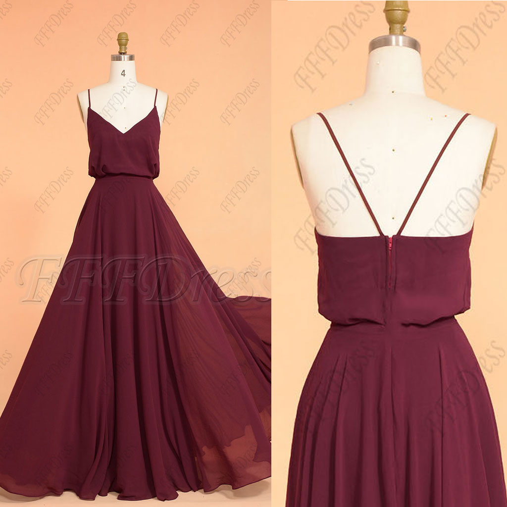 Popover boho spaghetti straps burgundy bridesmaid dresses