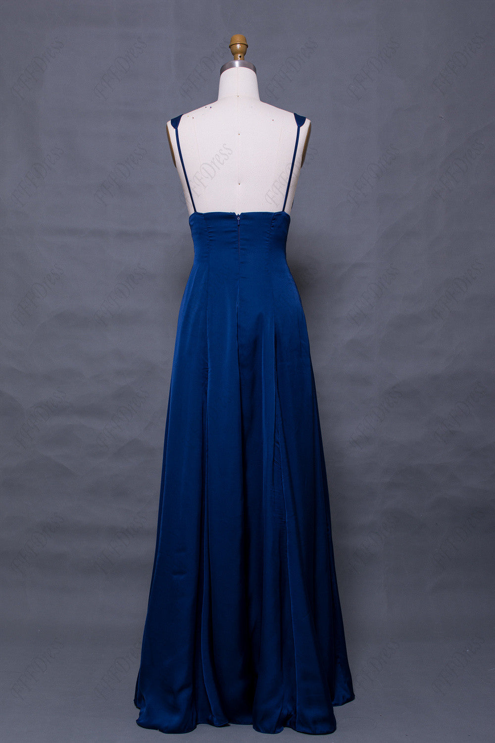 Sexy navy blue prom dresses long spaghetti straps