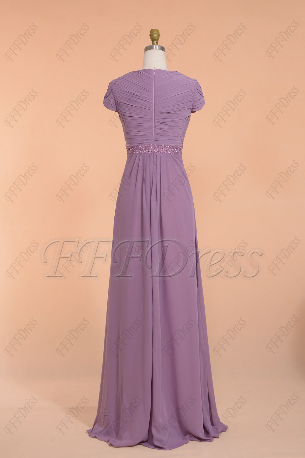 Modest Wisteria bridesmaid dresses with short sleeves