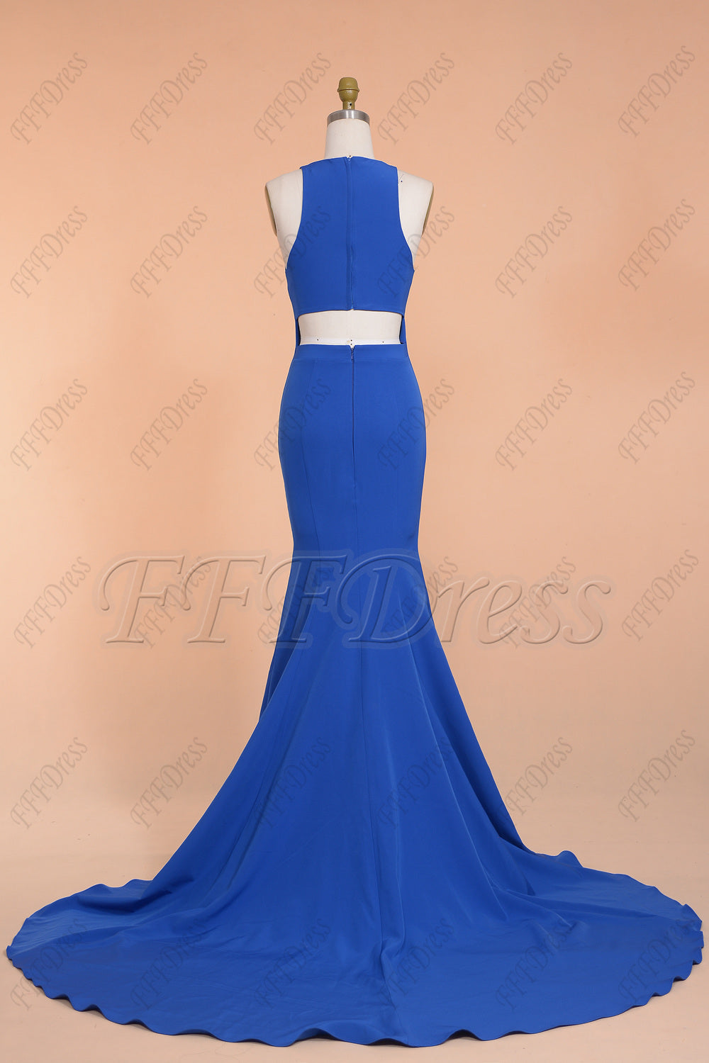 Sapphire blue mermaid long prom dresses with slit cut out