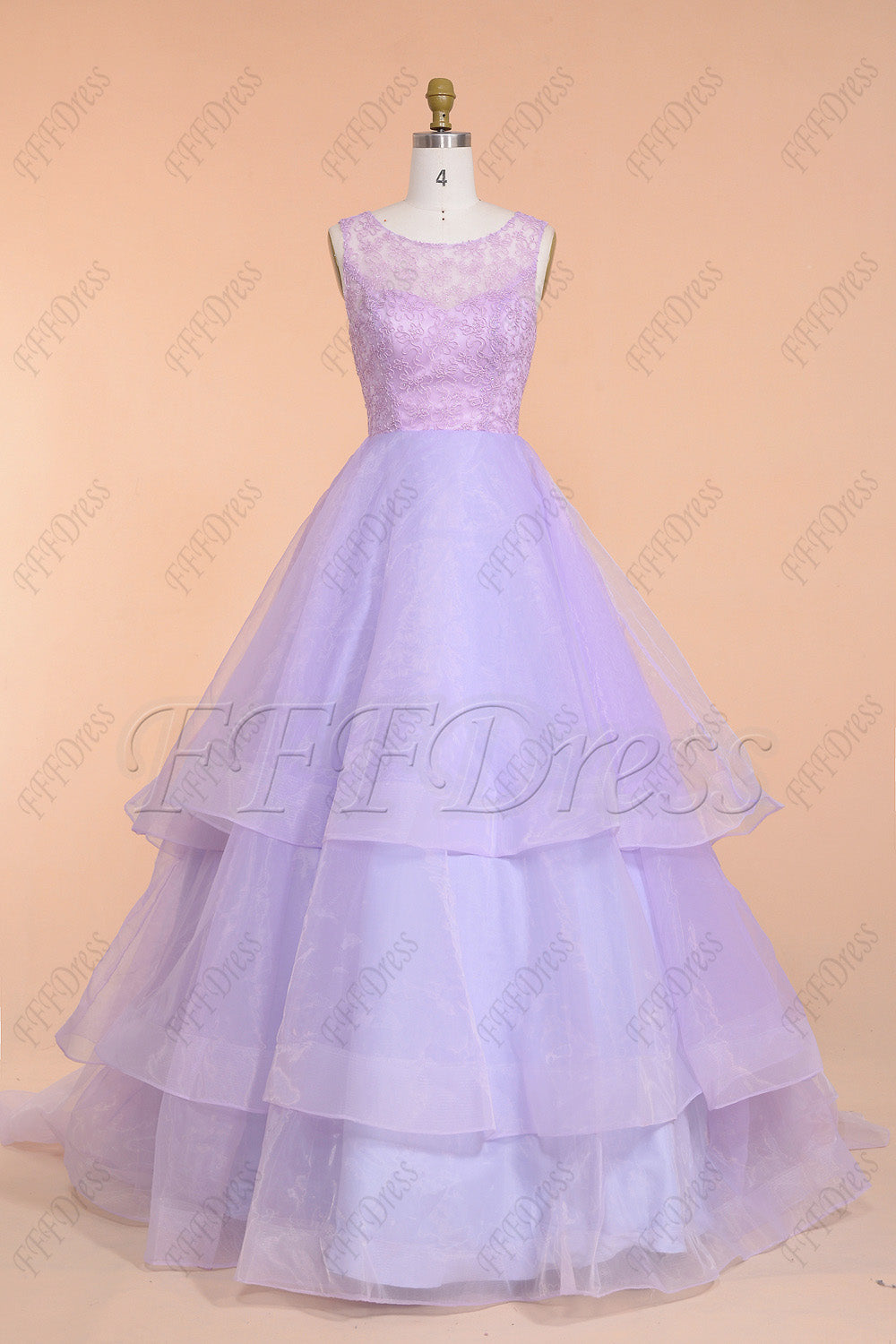 Lavender tiered ball gown prom dresses long