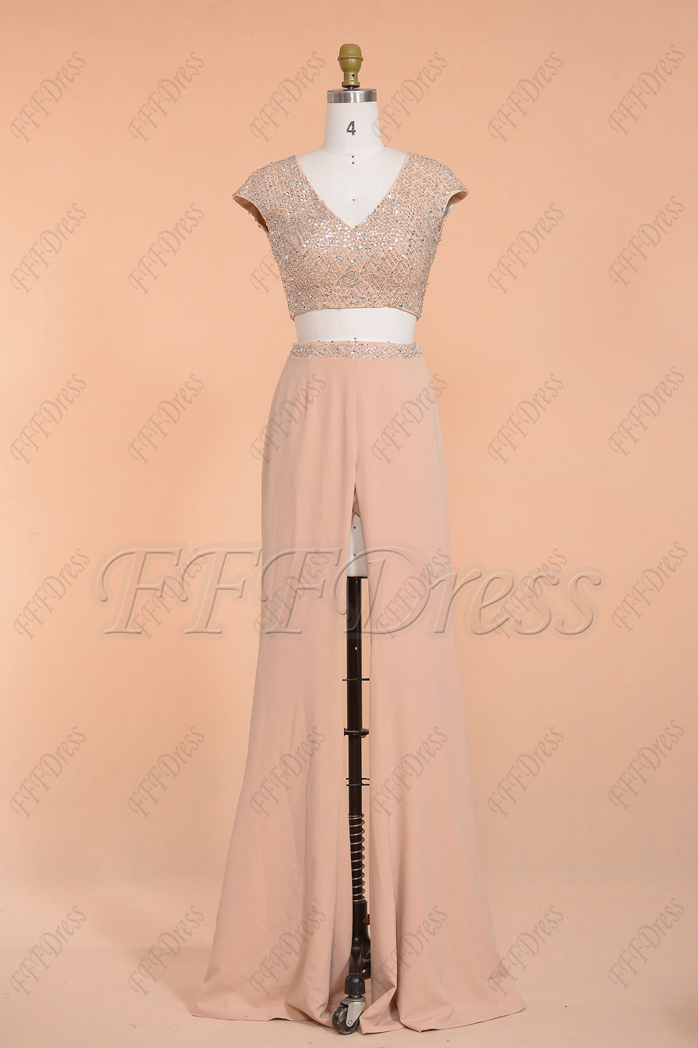 Beaded two piece pants suit prom dress long