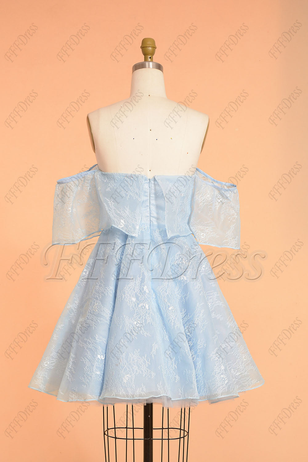 Lace light blue off the shoulder homecoming dresses short prom dress