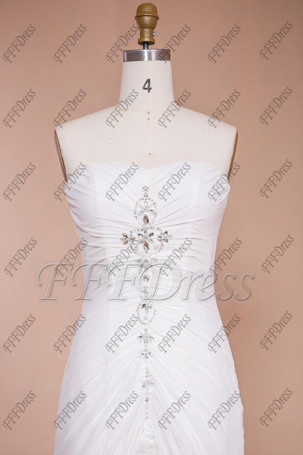 Short wedding dress with long train chiffon beach wedding dresses destination wedding dresses