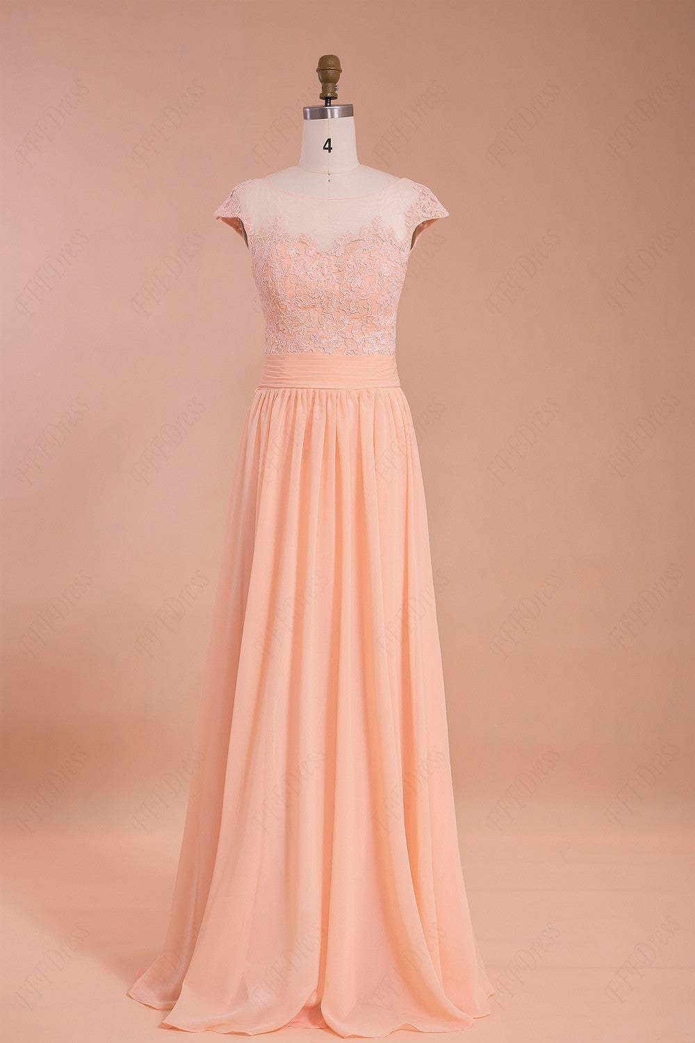 Peach color long modest prom dresses bridesmaid dresses