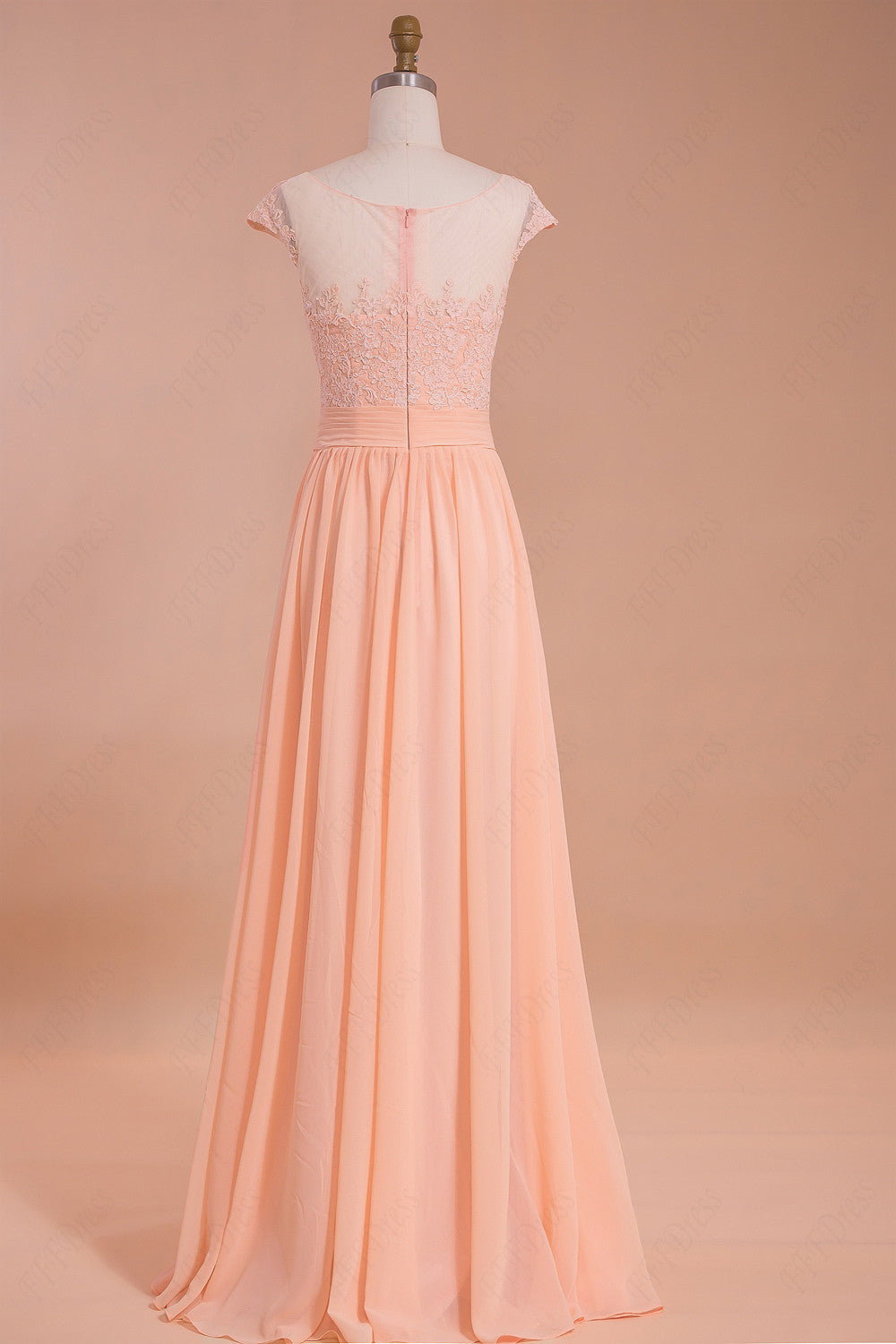 Peach color long modest prom dresses bridesmaid dresses