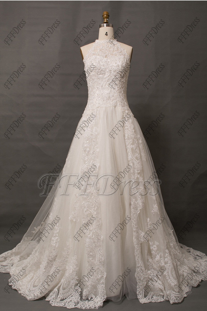Halter lace ball gown wedding dresses