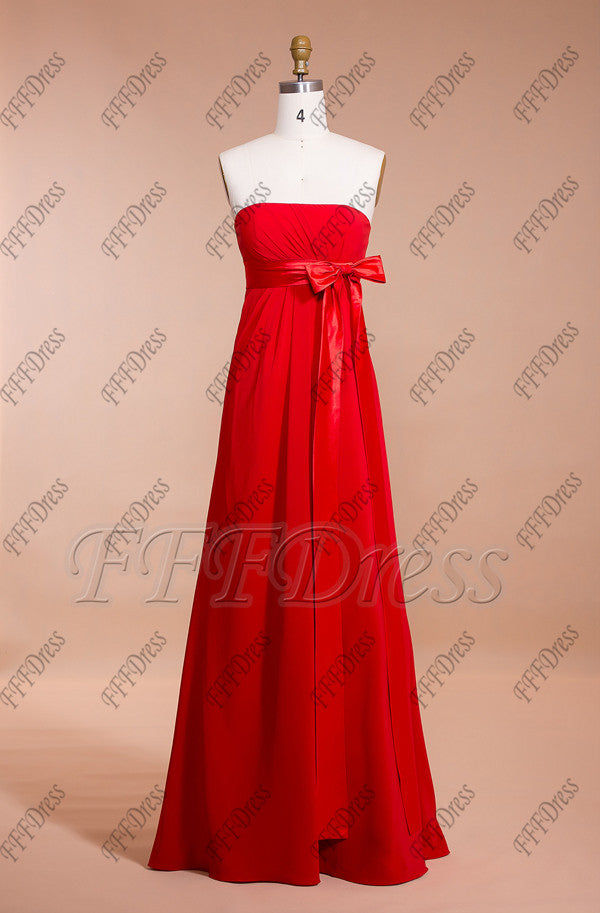 Red Maternity Bridesmaid Dresses with Bow and Ribbon