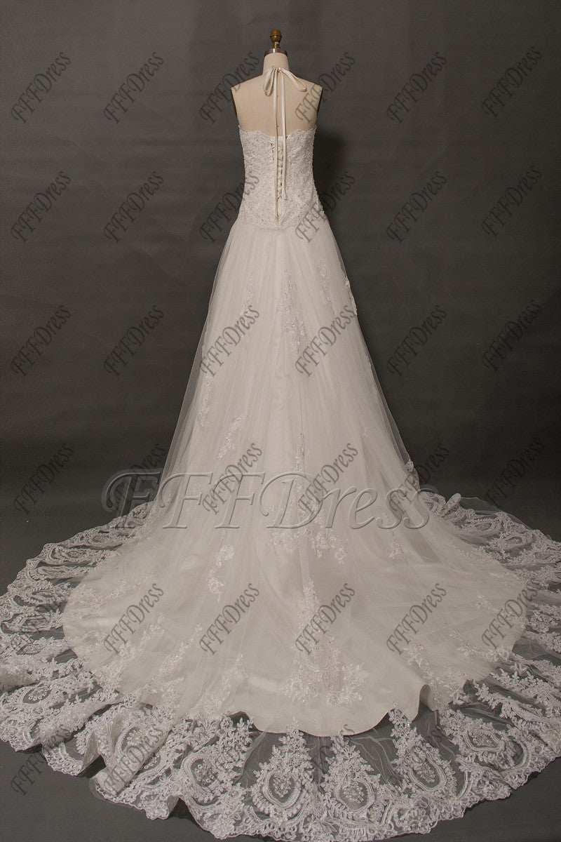 Halter lace ball gown wedding dresses