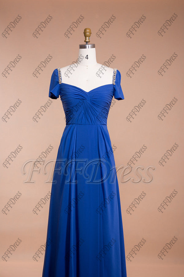 Modest Royal Blue Long Prom Dresses with Sleeves