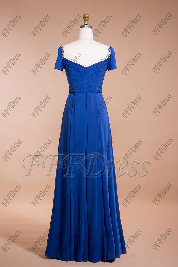 Modest Royal Blue Long Prom Dresses with Sleeves