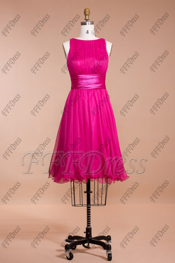 Modest Fuchsia Prom Dresses Tea Length Homecoming Dresses
