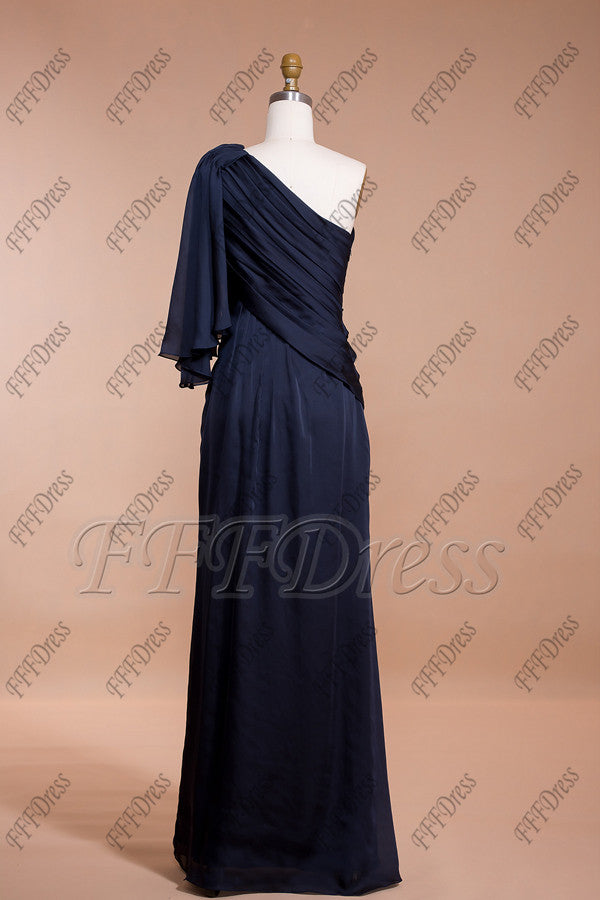 Navy blue one shoulder formal dresses long prom dresses